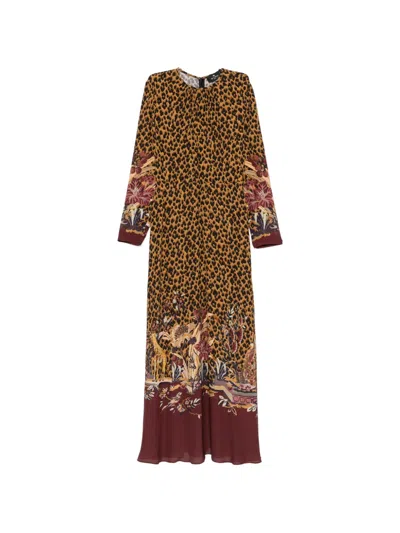 Etro Leopard-print Floral-border Maxi Dress In Animal Print