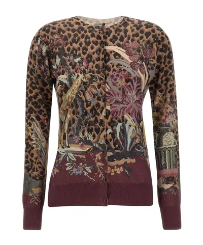 Etro Leopard-print Floral-intarsia Cardigan In Multi