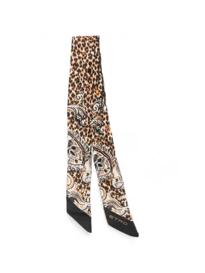 Etro Silk Twill Paisleyina With Fringing And Paisley And Leopard Print In Multi