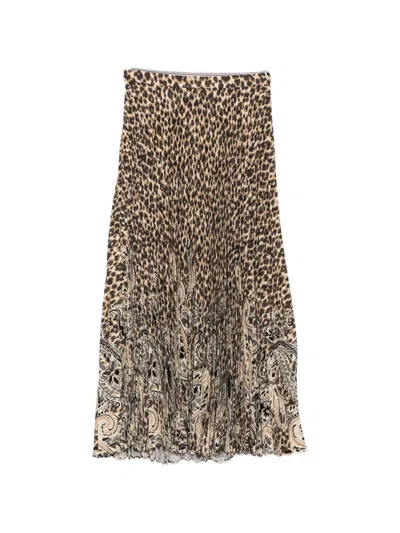 Etro Leopard-print Paisley-print Pleated Skirt In Neutral