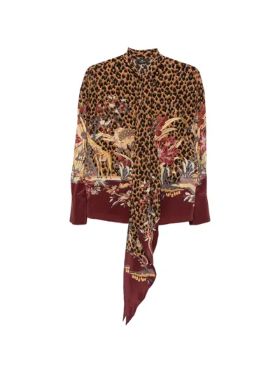 Etro Leopard-print Pussy-bow Blouse In Brown