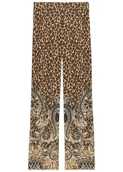Etro Leopard-print Straight-leg Silk Trousers In Animal Print