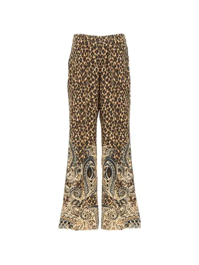 Etro Straight Leg Silk Pants In Brown