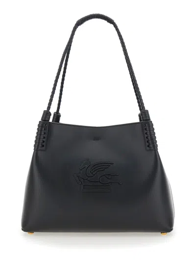 ETRO ETRO WOMEN 'LIBRA' BLACK SHOPPER WITH TONE ON TONE PEGASO MOTIF IN LEATHER WOMAN
