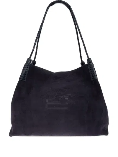 Etro Libra Braided-handle Suedemedium Shoulder Bag In Blue