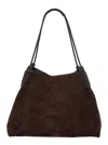Etro 'libra' Brown Big Shoulder Bag With Logo Embroidery On The Front And Braided Handles In Suede Woman
