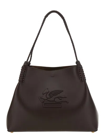 ETRO 'LIBRA' BROWN SHOULDER BAG WITH MAXI LOGO ON THE FRONT