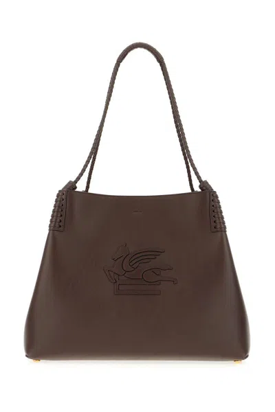 Etro 'libra' Brown Shoulder Bag With Maxi Logo On The Front