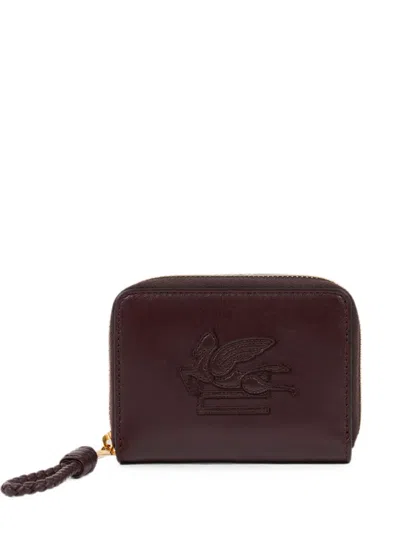 Etro Libra Compact Zip-around Leather Wallet Wih Pegaso In Purple