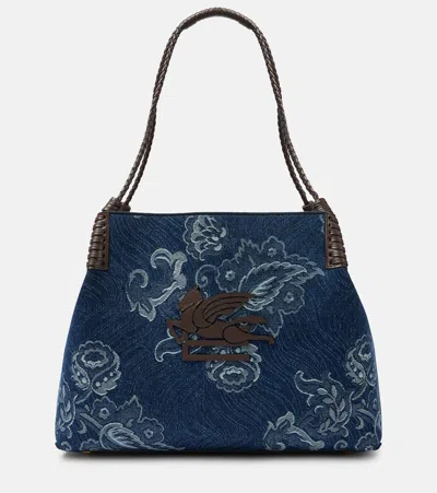 Etro Womens Denim Blue Scuro Libra Denim Shoulder Bag In Navy