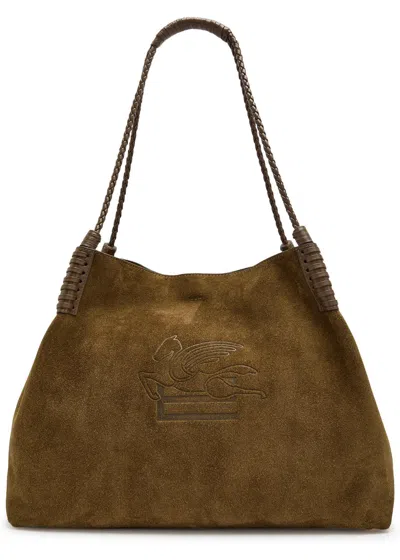 Etro Libra Large Leather And Suede Tote In Brown