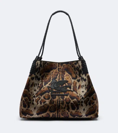 Etro Libra Large Leopard-print Velvet Tote Bag In Multi