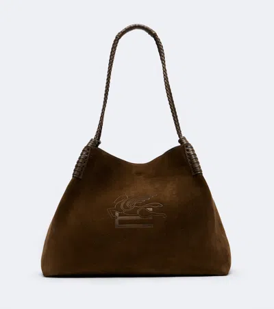 Etro Libra Large Suede Tote Bag In Brown