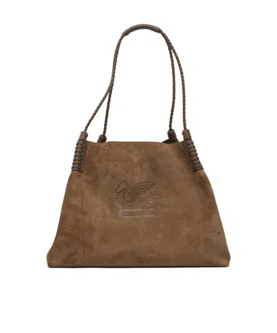 Etro Libra Logo Debossed Big Bag In Green