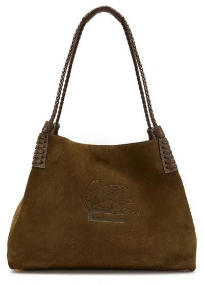 Etro Libra Medium Leather And Suede Tote In Green