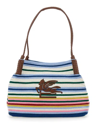 ETRO ETRO 'LIBRA' MULTICOLOR SHOULDER BAG WITH MAXI LOGO ON THE FRONT IN FABRIC WOMAN
