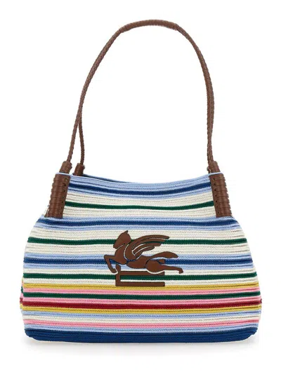 ETRO 'LIBRA' MULTICOLOR SHOULDER BAG WITH MAXI LOGO ON THE FRONT IN FABRIC WOMAN