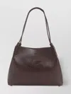 Etro Brown Leather Bag With Embroidered Logo In Multicolor