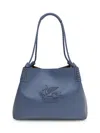 Etro Blue Calf Leather Shoulder Bag With Pegasus Emblem In Blue