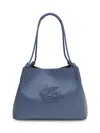Etro Blue Calf Leather Shoulder Bag With Pegasus Emblem In Blue