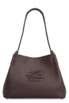 Etro Brown Leather Bag With Embroidered Logo In Brown