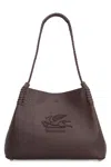 Etro Brown Leather Bag With Embroidered Logo In Brown