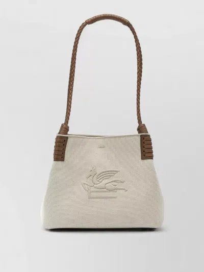 Etro Libra Small Shoulder Bag Braided Handles In Neutral
