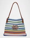 Etro 'libra' Multicolor Shoulder Bag With Maxi Logo On The Front In Grey