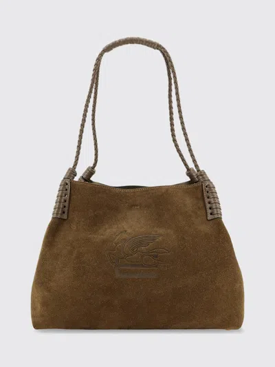 Etro Libra Suede Shoulder Bag With Braided Handle In Brown