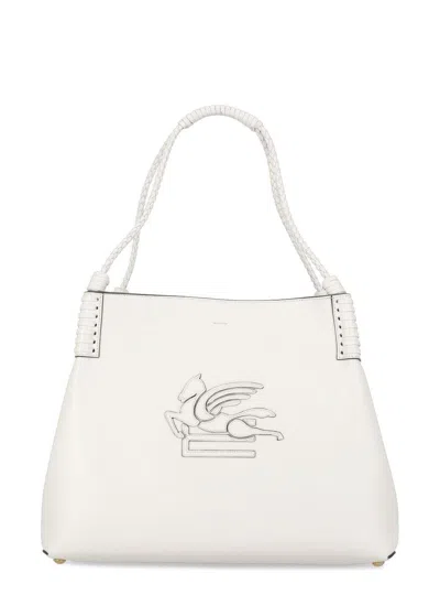 Etro 'libra' White Shoulder Bag With Maxi Logo On The Front