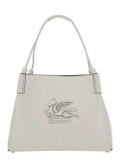 ETRO ETRO 'LIBRA' WHITE SHOULDER BAG WITH MAXI LOGO ON THE FRONT IN LEATHER WOMAN