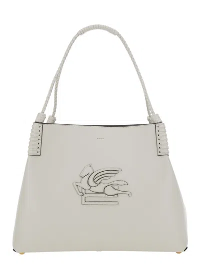 ETRO 'LIBRA' WHITE SHOULDER BAG WITH MAXI LOGO ON THE FRONT IN LEATHER WOMAN