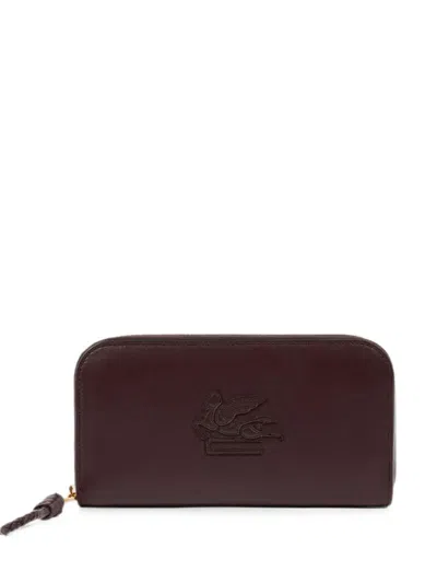 Etro Libra Zip-around Leather Wallet With Pegaso In Brown