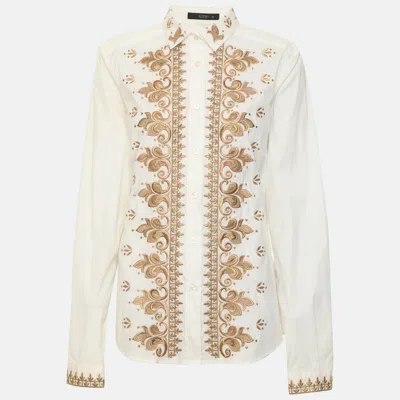 Pre-owned Etro Light Beige Metallic Brocade Stretch Cotton Long Sleeve Shirt M In Sand