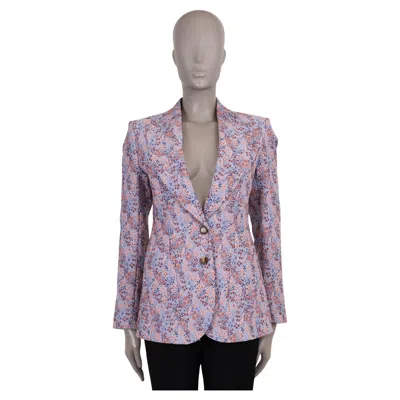 Pre-owned Etro Light Blue & Pink 2024 Micro Floral Jacquard Blazer Jacket 40 S