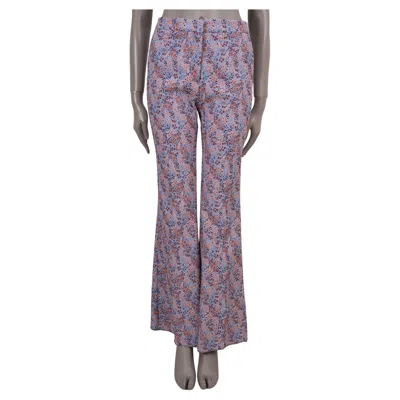 Pre-owned Etro Light Blue & Pink 2024 Micro Floral Jacquard Flared Pants 40 S