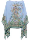 Etro Blue Cape With All-over Paisley Print In Blue