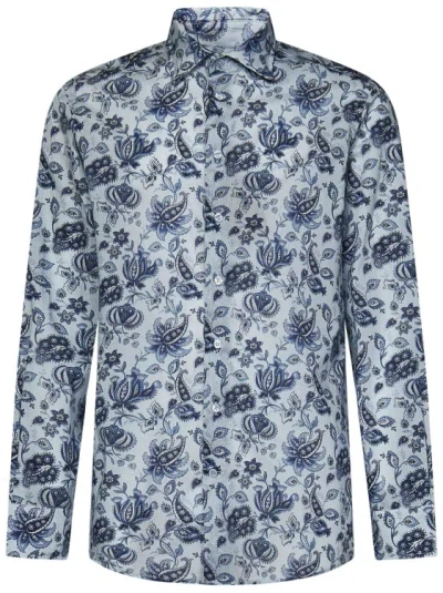 Etro Light Blue Cotton Long-sleeved Shirt In Grey