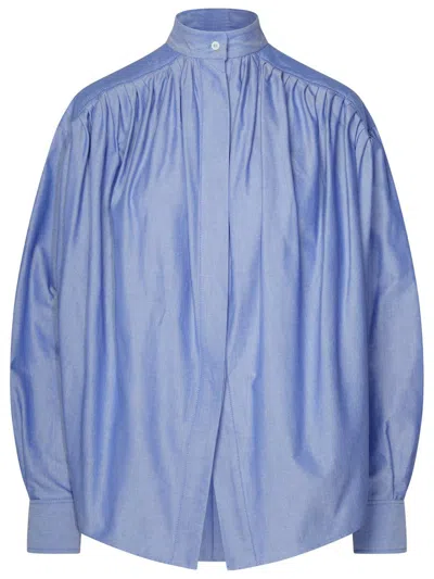 Etro Oversized Pleated Cotton-oxford Top In Blue