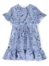 ETRO LIGHT BLUE DRESS WITH RUFFLES AND PAISLEY PRINT