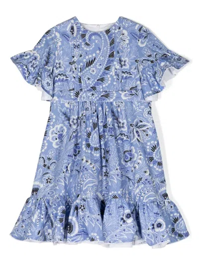 Etro Kids' Paisley-print Belted Dress In Blue