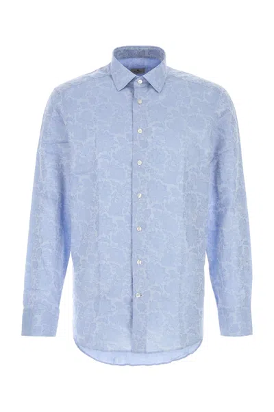 Etro Light Blue Jacquard Shirt In Multi