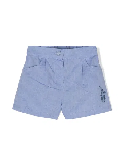 ETRO LIGHT BLUE LINEN BLEND SHORTS WITH LOGO