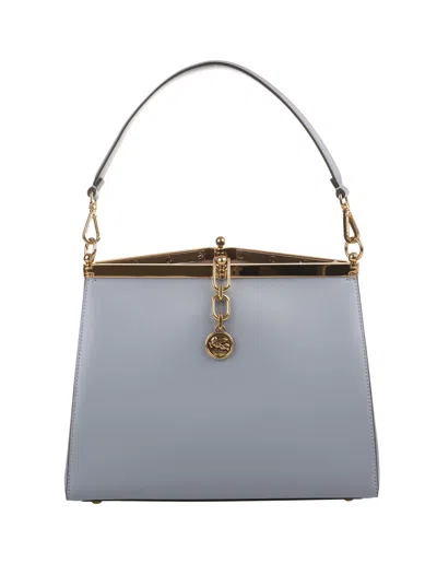Etro Curved-frame Leather Shoulder Bag In Blue
