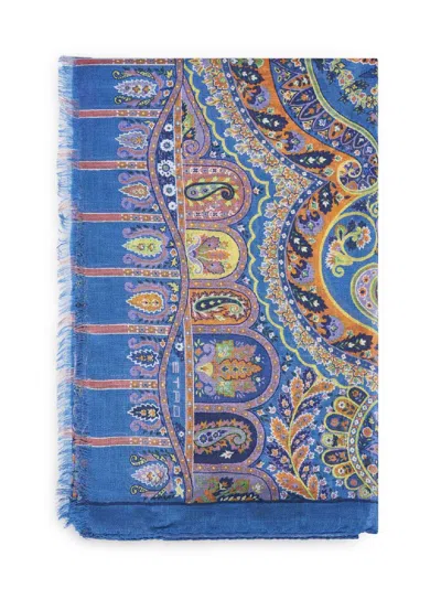 Etro Women Light Blue Modal And Cashmere Floral Paisley-pattern Scarf