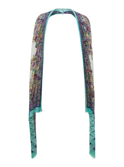 Etro Light Blue Pleated Shawls In Silk Woman In Multi