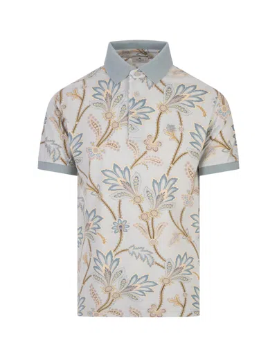 Etro Light Blue Polo Shirt With Floral Print