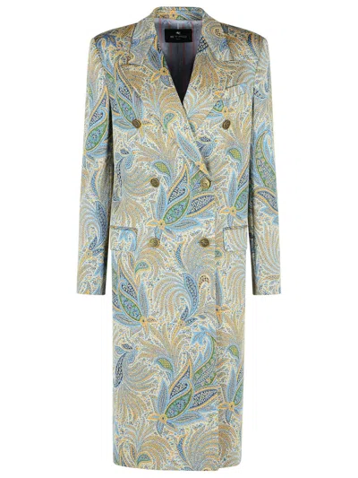 Etro Light Blue Polyester Blend Coat Women