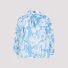 Etro Loose-fit Cotton Shirt With V-neck And Floral Pattern In Light Blue