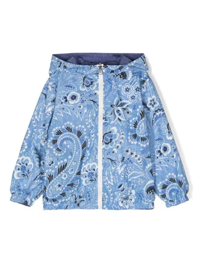 Etro Kids' Floral-print Taffeta Jacket In Blue
